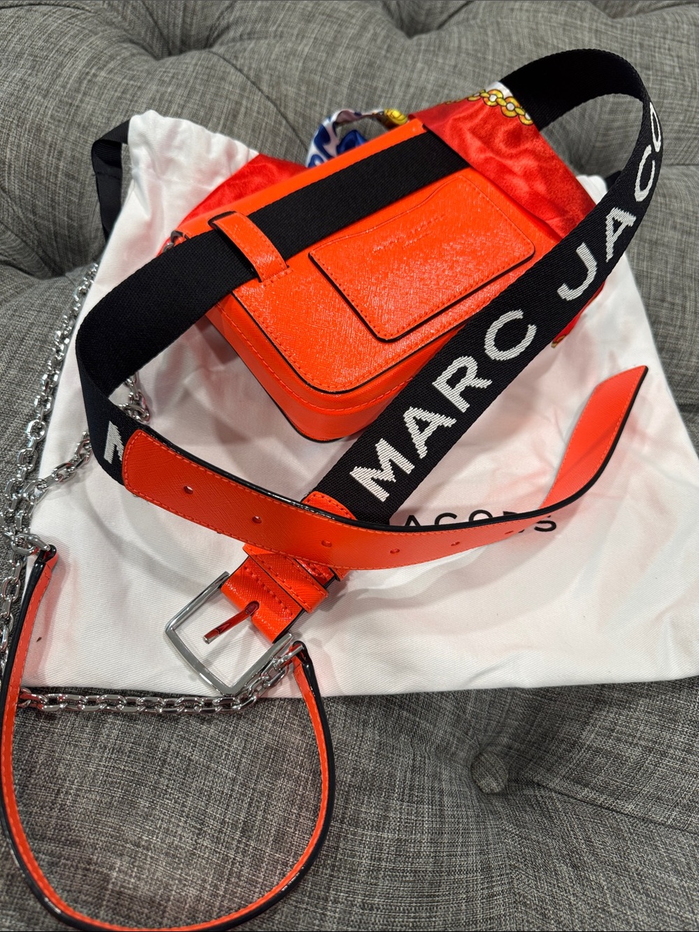 Marc Jacobs Bag Snapshot Small Crossbody Fanny Pack Belt Bag Orange Logo Strap - Picture 16 of 17